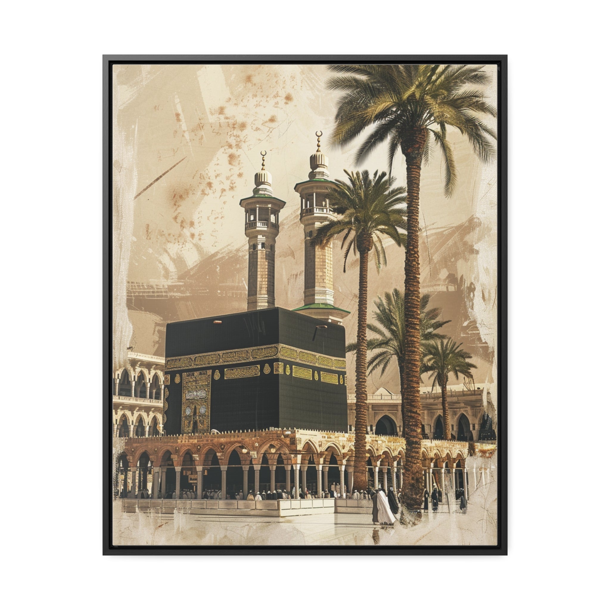 Makkah Vintage Kabah Palm Trees Canvas